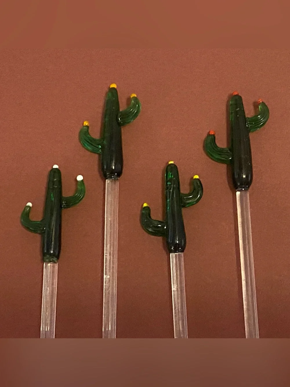 Kitschy Glass Blown Cactus Cocktail Stir Sticks-(4)